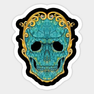 Skull head turquoise with art vintage gold. Sticker